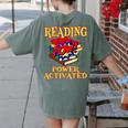 Reading Super Power Activated Superhero Teacher Or Student Men Women Girls Kids Women's Comfort Colors T-Shirt Back Print Moss