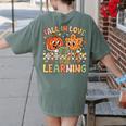 Retro Fall In Love With Learning Autumn Pumpkin Teacher Kids Women's Comfort Colors T-Shirt Back Print Moss