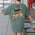 Retro Teaching Future Leaders Groovy Teacher Back To School Women's Comfort Colors T-Shirt Back Print Moss Retro Teaching Future Leaders Groovy Teacher Back To School Women's Comfort Colors T-Shirt Back Print Moss