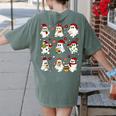Santa Ghost Reading Books Christmas Library Teacher Women's Comfort Colors T-Shirt Back Print Moss