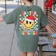 Santas Favorite Teacher Retro Groovy Smile Face Christmas Women's Comfort Colors T-Shirt Back Print Moss