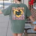 Social Studies Teacher Pencil Heart Leopard Back To School Women's Comfort Colors T-Shirt Back Print Moss