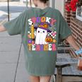 Spooky Teacher Ghost Pencil Teach Halloween Teacher Women's Comfort Colors T-Shirt Back Print Moss