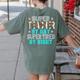 Super Teacher By Day Super Tired By Night Superhero Teacher Men Women Women's Comfort Colors T-Shirt Back Print Moss