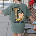 T Is For Teacher’s Aide Back To First Day Of School Leopard Men Women Girls Kids Women's Comfort Colors T-Shirt Back Print Moss