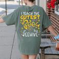 I Teach The Cutest Bees In The Beehive Teacher Women's Comfort Colors T-Shirt Back Print Moss
