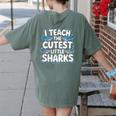 I Teach The Cutest Little Sharks Teacher School Women's Comfort Colors T-Shirt Back Print Moss I Teach The Cutest Little Sharks Teacher School Women's Comfort Colors T-Shirt Back Print Moss