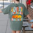 I Teach The Cutest Pumpkins In The Patch Teacher Women's Comfort Colors T-Shirt Back Print Moss
