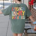 I Teach In My Pajamas Retro Groovy Teacher Humor Women's Comfort Colors T-Shirt Back Print Moss