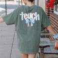 Teach Teacher Coquette Bow Pencil Back To School First Day Women's Comfort Colors T-Shirt Back Print Moss