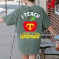 I Teach What's Your Superpower Superhero Teacher Women's Comfort Colors T-Shirt Back Print Moss
