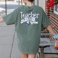 Teacher Blue Chinoiserie Coquette Bow Heart Teacher Life Women's Comfort Colors T-Shirt Back Print Moss
