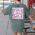 Teacher Bow Pencil Flowers Teacher Back To School Women's Comfort Colors T-Shirt Back Print Moss