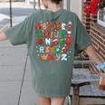 Teacher Christmas Alphabet Back To School Holiday Learning Women's Comfort Colors T-Shirt Back Print Moss Teacher Christmas Alphabet Back To School Holiday Learning Women's Comfort Colors T-Shirt Back Print Moss