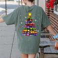 Teacher Crayon Christmas Tree Lights Student School Xmas Women's Comfort Colors T-Shirt Back Print Moss
