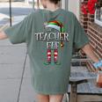 The Teacher Elf Shirt Matching Family Christmas Elf Men Women Kids Women's Comfort Colors T-Shirt Back Print Moss