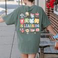 Teacher Groovy Play Is Learning Back To School Women's Comfort Colors T-Shirt Back Print Moss