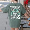 Teacher Halloween Shirt Women Men Teachers Love Brains Women's Comfort Colors T-Shirt Back Print Moss Teacher Halloween Shirt Women Men Teachers Love Brains Women's Comfort Colors T-Shirt Back Print Moss