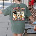 Teacher Halloween Trick Or Teach Cute Ghost Coffee Pumpkins Women's Comfort Colors T-Shirt Back Print Moss