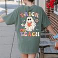 Teacher Halloween Trick Or Teach Floral Ghost Women's Comfort Colors T-Shirt Back Print Moss Teacher Halloween Trick Or Teach Floral Ghost Women's Comfort Colors T-Shirt Back Print Moss