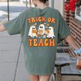 Teacher Halloween Trick Or Teach Retro Groovy Floral Ghost Women's Comfort Colors T-Shirt Back Print Moss Teacher Halloween Trick Or Teach Retro Groovy Floral Ghost Women's Comfort Colors T-Shirt Back Print Moss