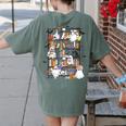 Teacher Library Ghost Reading Book Halloween Cat Women's Comfort Colors T-Shirt Back Print Moss Teacher Library Ghost Reading Book Halloween Cat Women's Comfort Colors T-Shirt Back Print Moss