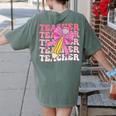 Teacher Pencil Back To School Groovy Pink Teacher First Day Women's Comfort Colors T-Shirt Back Print Moss Teacher Pencil Back To School Groovy Pink Teacher First Day Women's Comfort Colors T-Shirt Back Print Moss