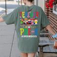 Teacher Of Pre K Superheroes Teacher New School Year Men Women Women's Comfort Colors T-Shirt Back Print Moss