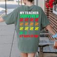 My Teacher Survived 67 Days Of Me School Kids Costume Women's Comfort Colors T-Shirt Back Print Moss My Teacher Survived 67 Days Of Me School Kids Costume Women's Comfort Colors T-Shirt Back Print Moss