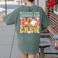 Teachers Aide Boo Crew Ghost Groovy Halloween For Women Women's Comfort Colors T-Shirt Back Print Moss