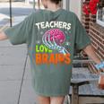 Teachers Love Brains Halloween 2025 Skeleton Costume Women's Comfort Colors T-Shirt Back Print Moss Teachers Love Brains Halloween 2025 Skeleton Costume Women's Comfort Colors T-Shirt Back Print Moss