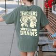 Teachers Love Brains Halloween Costume Boo Trick Teach Women's Comfort Colors T-Shirt Back Print Moss