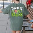 Teachers Love Brains Halloween Teacher Zombie Women's Comfort Colors T-Shirt Back Print Moss Teachers Love Brains Halloween Teacher Zombie Women's Comfort Colors T-Shirt Back Print Moss