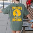 Teachers Love Brains Shirt Men Women Halloween Teacher Women's Comfort Colors T-Shirt Back Print Moss