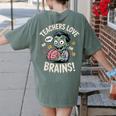 Teachers Love Brains Shirt Men Women Teacher Halloween Women's Comfort Colors T-Shirt Back Print Moss Teachers Love Brains Shirt Men Women Teacher Halloween Women's Comfort Colors T-Shirt Back Print Moss