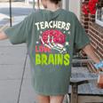 Teachers Love Brains Skeleton Halloween Teacher Funny Women's Comfort Colors T-Shirt Back Print Moss