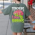 Teachers Love Brains Zombie Teacher Halloween Zombies Women's Comfort Colors T-Shirt Back Print Moss