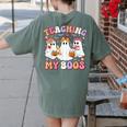 Teaching My Boos Cute Spooky Ghost Teacher Halloween Women Women's Comfort Colors T-Shirt Back Print Moss