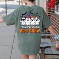 Team Preschool Boo Crew Halloween Teacher Student Costume Women's Comfort Colors T-Shirt Back Print Moss