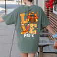 Thanksgiving Love Pre-K Teacher Turkey Autumn Fall For Men Women Girls Kids Women's Comfort Colors T-Shirt Back Print Moss