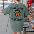 This Is My Tired Teacher Costume Skull Halloween Messy Bun Women's Comfort Colors T-Shirt Back Print Moss