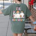 TK Boo Crew Retro Groovy Halloween Floral Ghost TK Teacher Women's Comfort Colors T-Shirt Back Print Moss