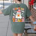 Trick Or Teach Cute Floral Ghost Teacher Halloween Costume Women's Comfort Colors T-Shirt Back Print Moss Trick Or Teach Cute Floral Ghost Teacher Halloween Costume Women's Comfort Colors T-Shirt Back Print Moss
