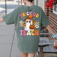 Trick Or Teach Cute Ghost Coffee Pumpkins Halloween Teacher Women's Comfort Colors T-Shirt Back Print Moss Trick Or Teach Cute Ghost Coffee Pumpkins Halloween Teacher Women's Comfort Colors T-Shirt Back Print Moss