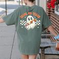 Trick Or Teach Groovy Retro Ghost Halloween Teacher Kids Women's Comfort Colors T-Shirt Back Print Moss Trick Or Teach Groovy Retro Ghost Halloween Teacher Kids Women's Comfort Colors T-Shirt Back Print Moss