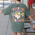 Trick Or Teach Groovy Teacher Halloween Retro Teacher Ghost Women's Comfort Colors T-Shirt Back Print Moss Trick Or Teach Groovy Teacher Halloween Retro Teacher Ghost Women's Comfort Colors T-Shirt Back Print Moss