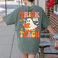 Trick Or Teach Halloween Shirt For Teacher Kids Floral Ghost Women's Comfort Colors T-Shirt Back Print Moss