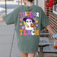 Trick Or Teach Teacher Ghost Teaching Fun Halloween Teacher Women's Comfort Colors T-Shirt Back Print Moss Trick Or Teach Teacher Ghost Teaching Fun Halloween Teacher Women's Comfort Colors T-Shirt Back Print Moss