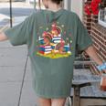 Turkey Reading Books Fall Season Thanksgiving Teacher Book Women's Comfort Colors T-Shirt Back Print Moss