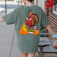 Turkey Reading Books Fall Thanksgiving Teacher Book Women's Comfort Colors T-Shirt Back Print Moss Turkey Reading Books Fall Thanksgiving Teacher Book Women's Comfort Colors T-Shirt Back Print Moss